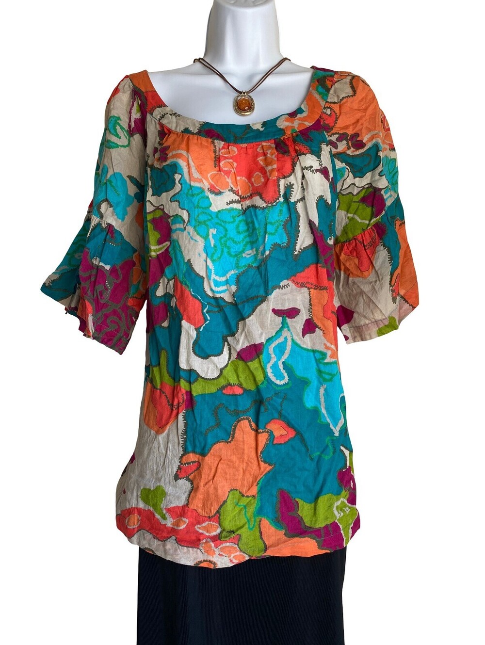 VTG Massimo Women's Regular 16W/18W Boho Colorful Artsy Tunic Blouse Festival